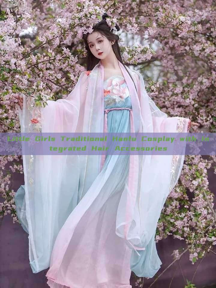 Little Girls Traditional Hanfu Cosplay with Integrated Hair Accessories Little Girls Traditional Hanfu Cosplay with Integrated Hair Accessories