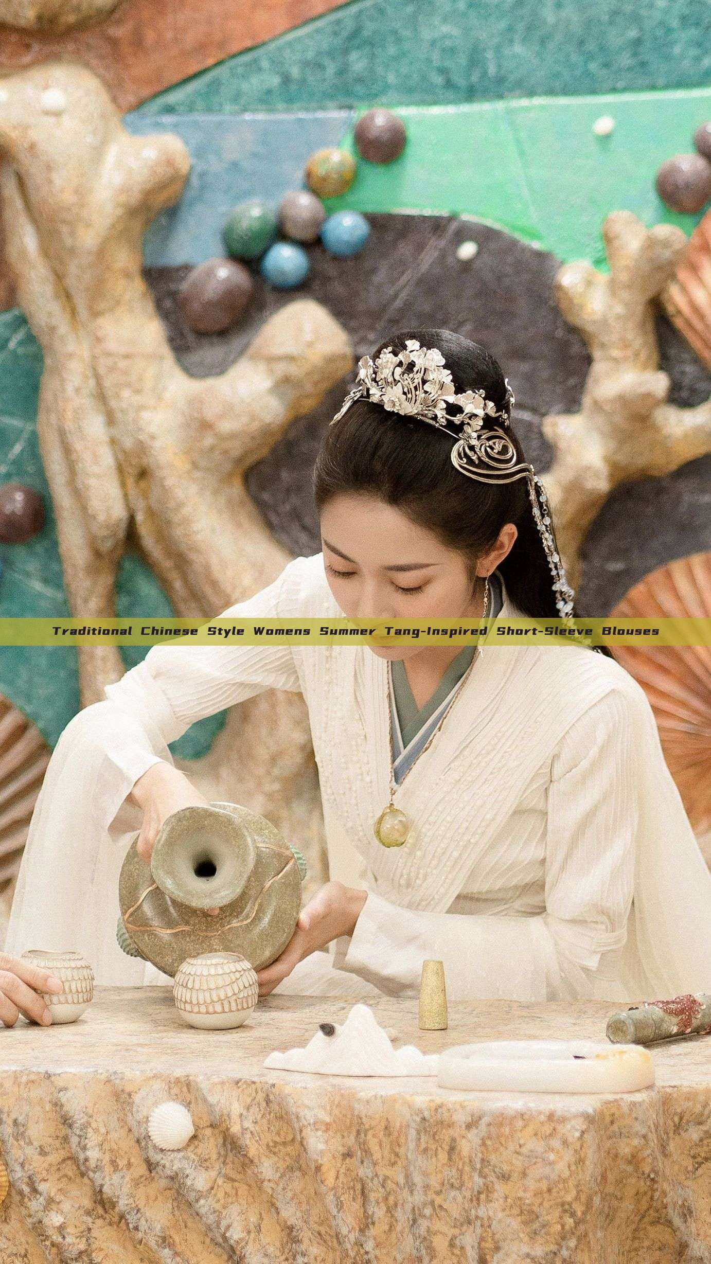 Traditional Chinese Style Womens Summer Tang-Inspired Short-Sleeve Blouses