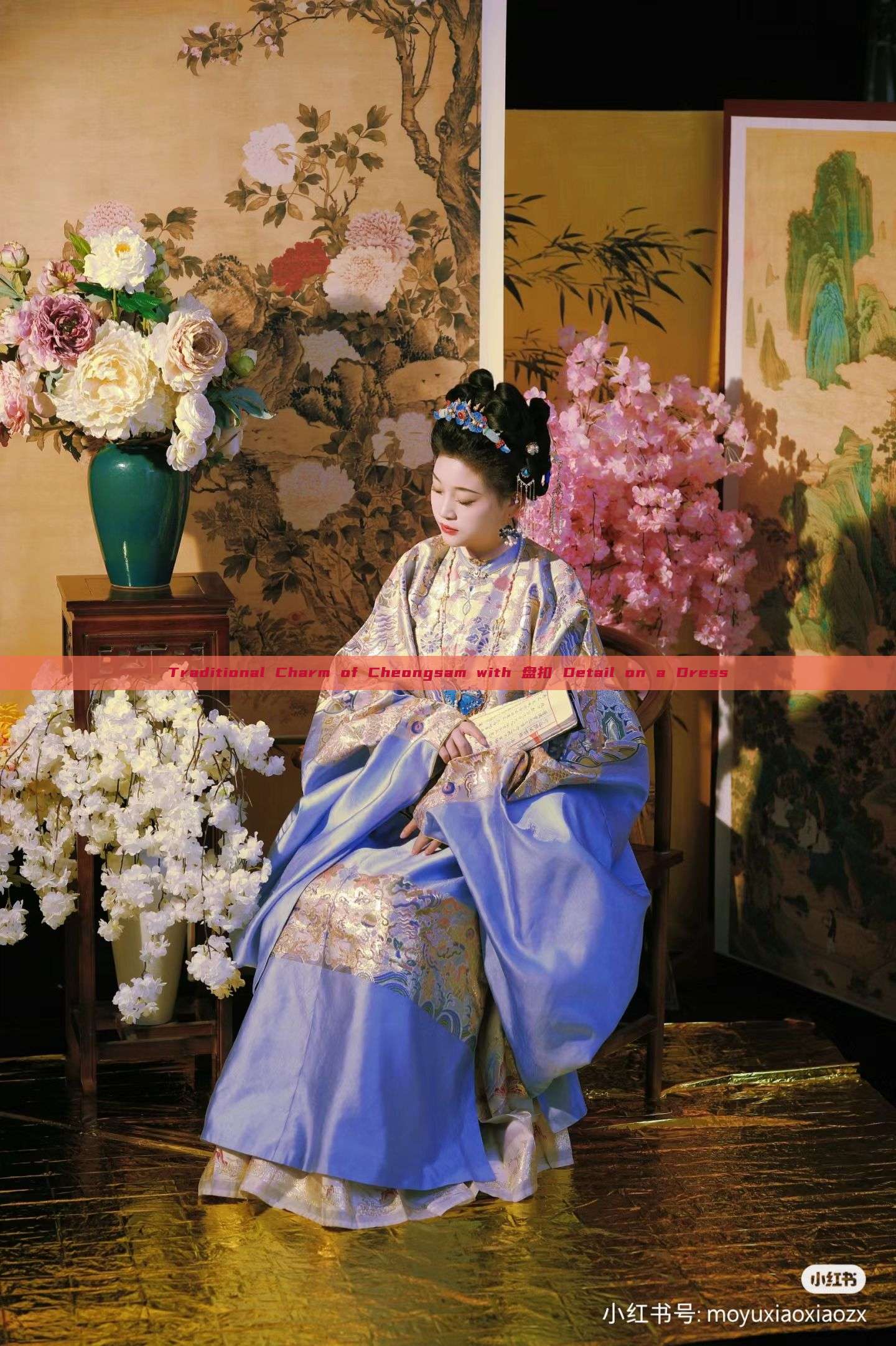 Traditional Charm of Cheongsam with 盘扣 Detail on a Dress Traditional Charm of Cheongsam with 盘扣 Detail on a Dress