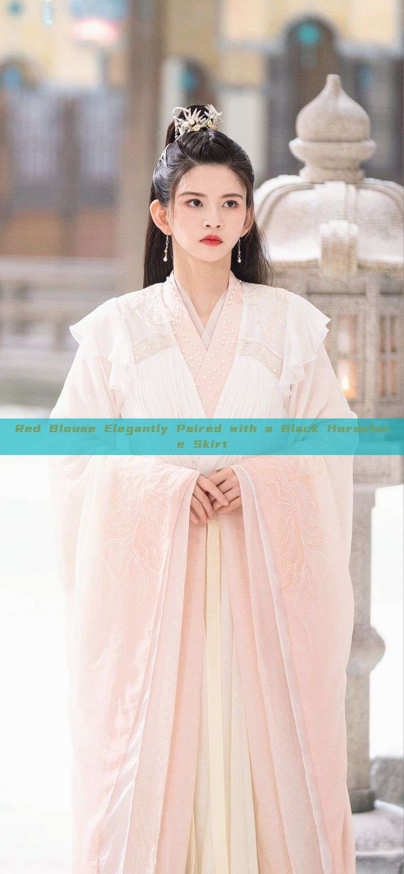 Red Blouse Elegantly Paired with a Black Horseface Skirt Red Blouse Elegantly Paired with a Black Horseface Skirt