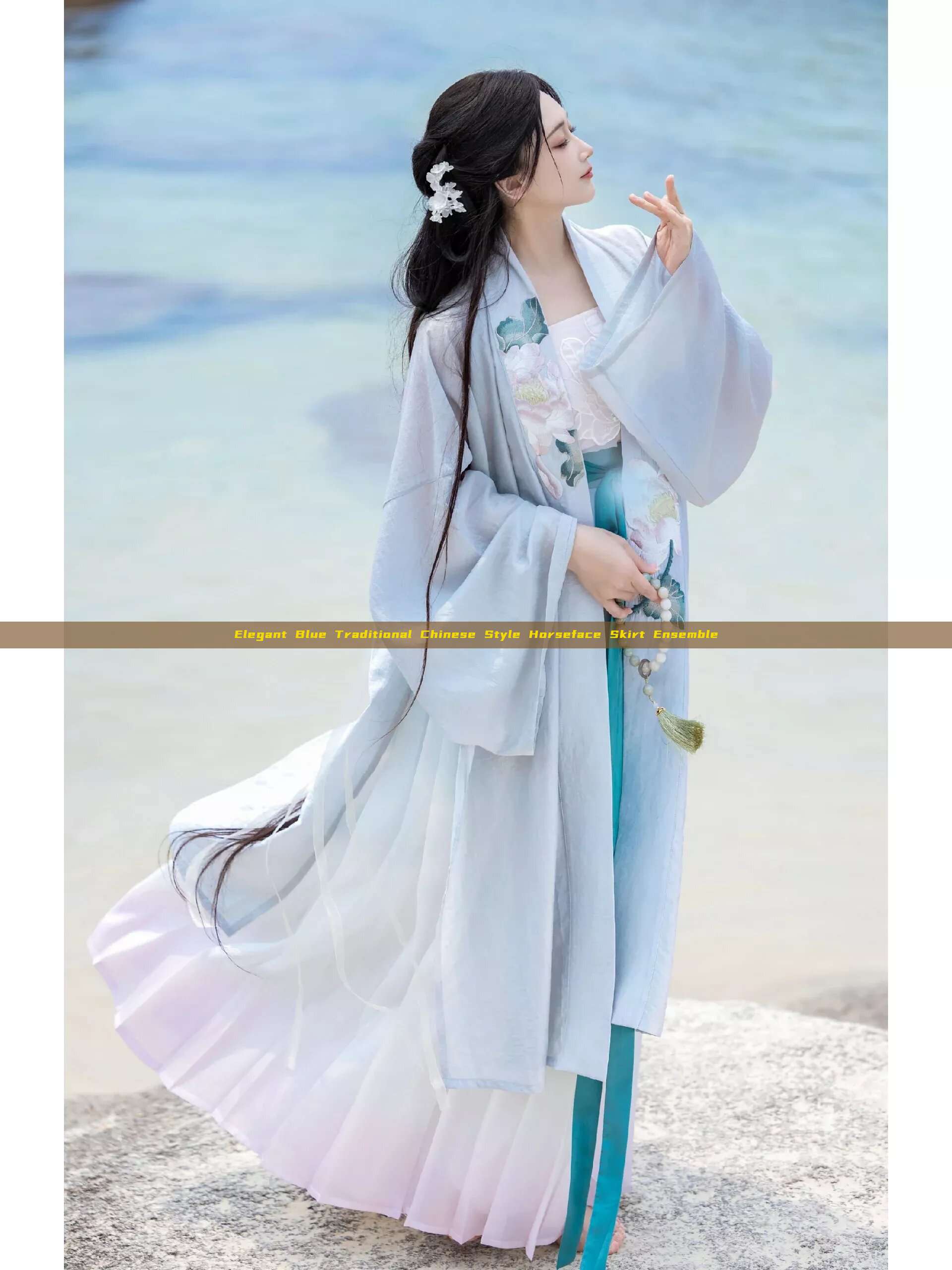 Elegant Blue Traditional Chinese Style Horseface Skirt Ensemble Elegant Blue Traditional Chinese Style Horseface Skirt Ensemble