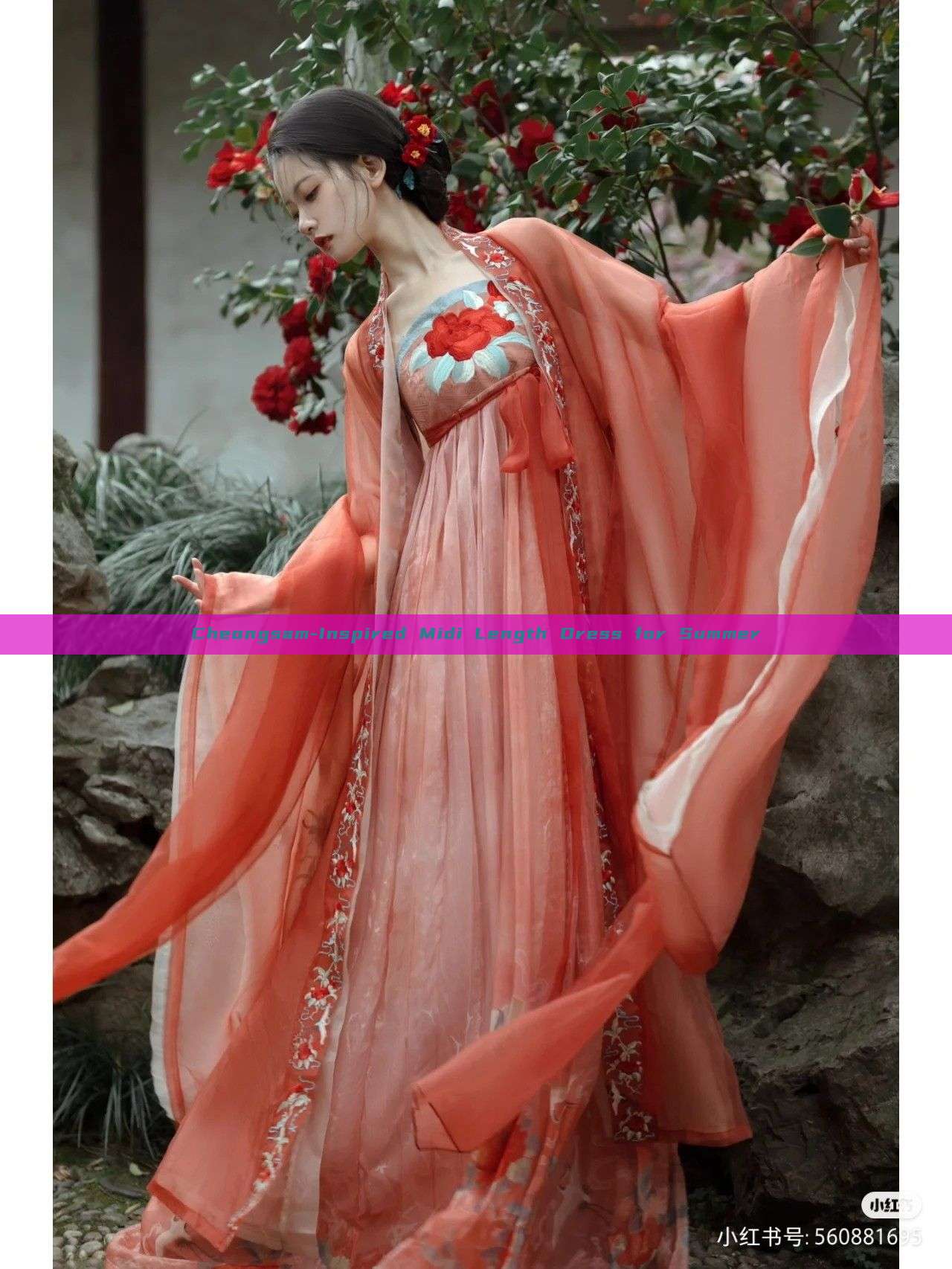 Cheongsam-Inspired Midi Length Dress for Summer Cheongsam-Inspired Midi Length Dress for Summer