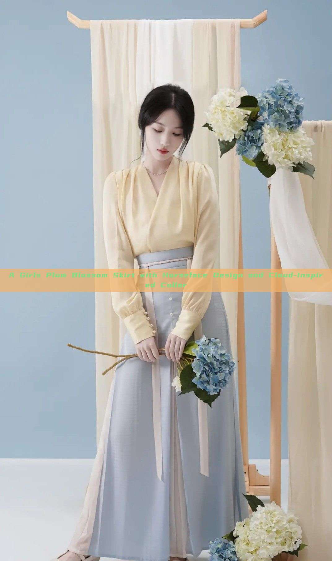 A Girls Plum Blossom Skirt with Horseface Design and Cloud-Inspired Collar A Girls Plum Blossom Skirt with Horseface Design and Cloud-Inspired Collar