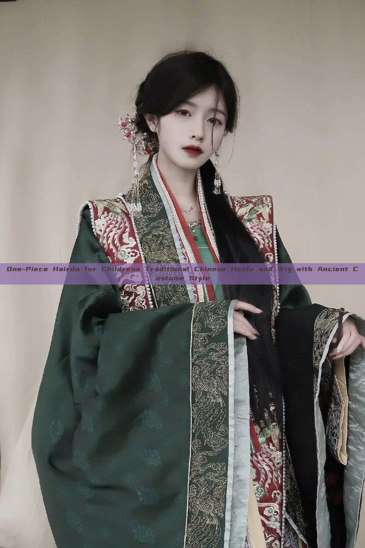 One-Piece Hairdo for Childrens Traditional Chinese Hanfu and Wig with Ancient Costume Style One-Piece Hairdo for Childrens Traditional Chinese Hanfu and Wig with Ancient Costume Style