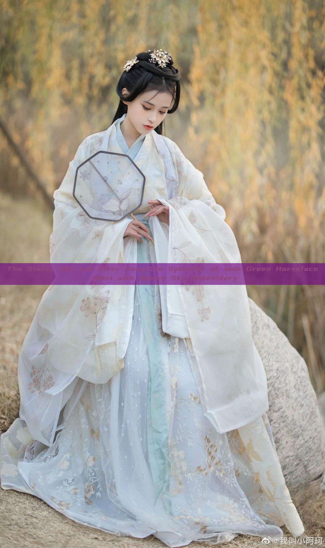 The Starry Sky and River Song:The Splendor of Jade Green Horseface Skirt with Starry Sky Embroidery The Starry Sky and River Song:The Splendor of Jade Green Horseface Skirt with Starry Sky Embroidery