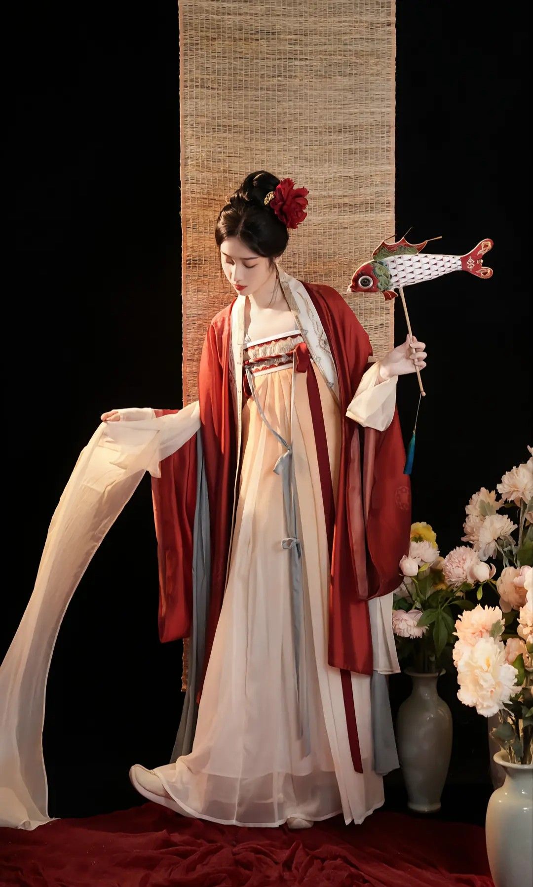 The Splendor of Hanfu:Green Plume and Bead-Decorated Robes with Long Tassel Back Cloud The Splendor of Hanfu:Green Plume and Bead-Decorated Robes with Long Tassel Back Cloud