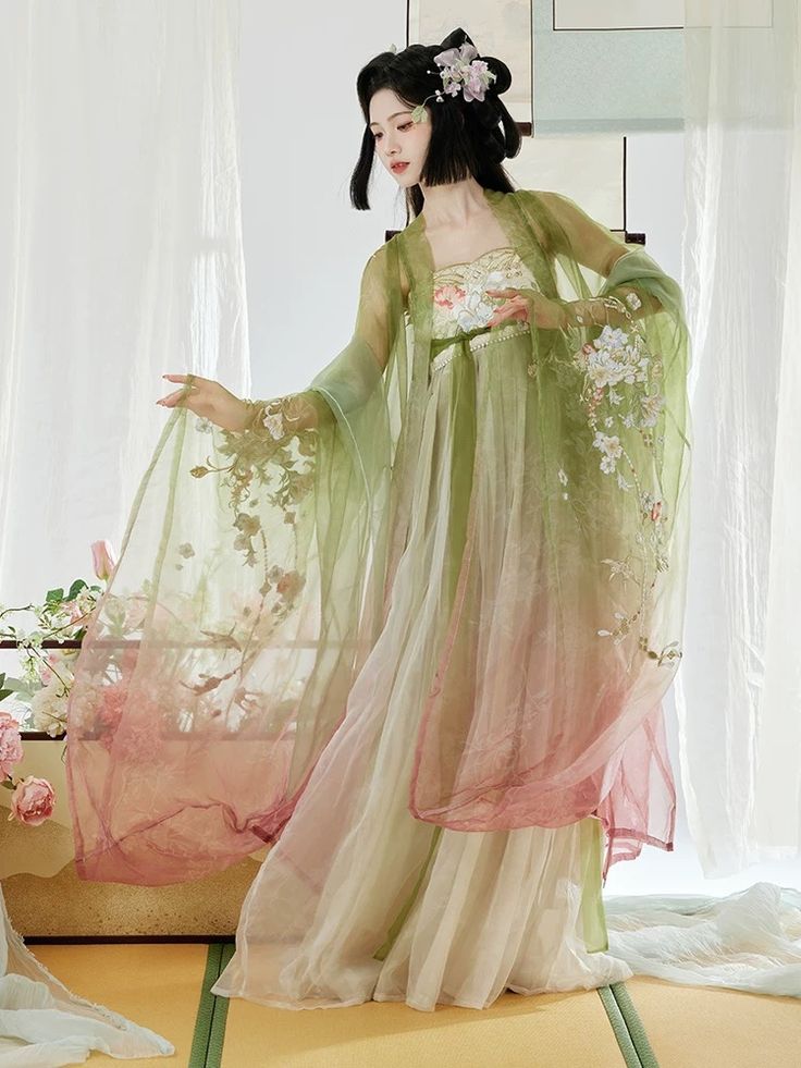 Summer Long-Style Cheongsam with a Shawl Overlap Summer Long-Style Cheongsam with a Shawl Overlap